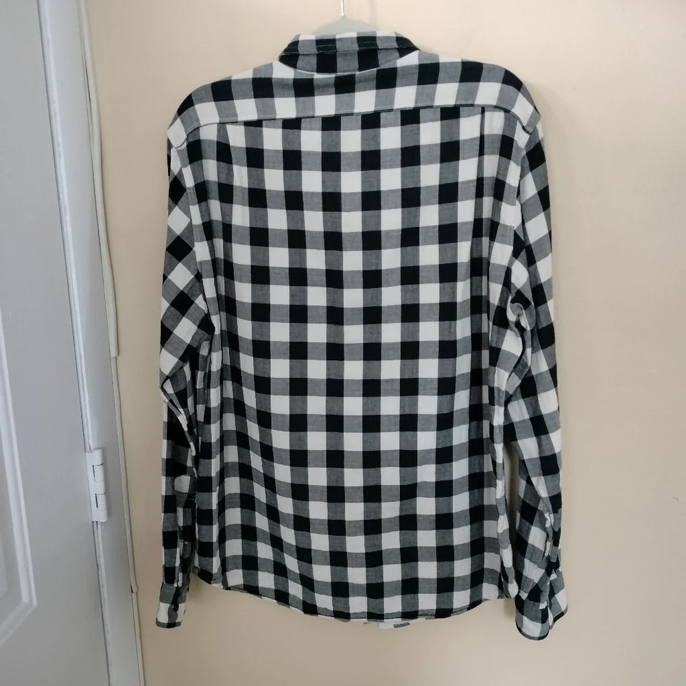 J Crew Tailor Fit Mens Black White Buffalo Check Flannel Cotton Shirt L Preppy